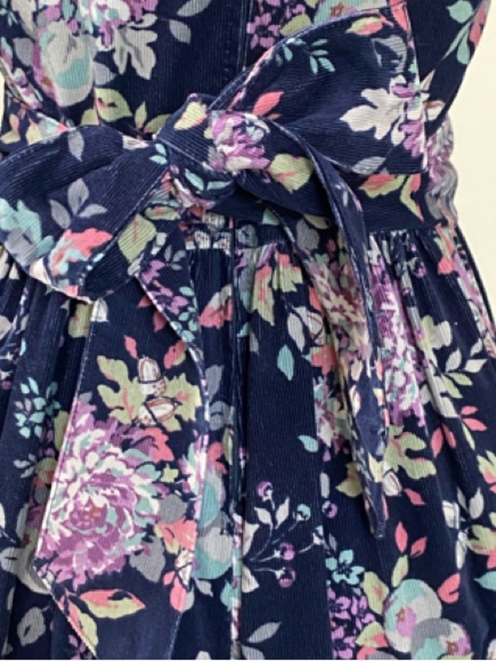 Vintage Laura Ashley Navy Floral Corduroy Long-Sleeve Midi Dress - Picture 6 of 15